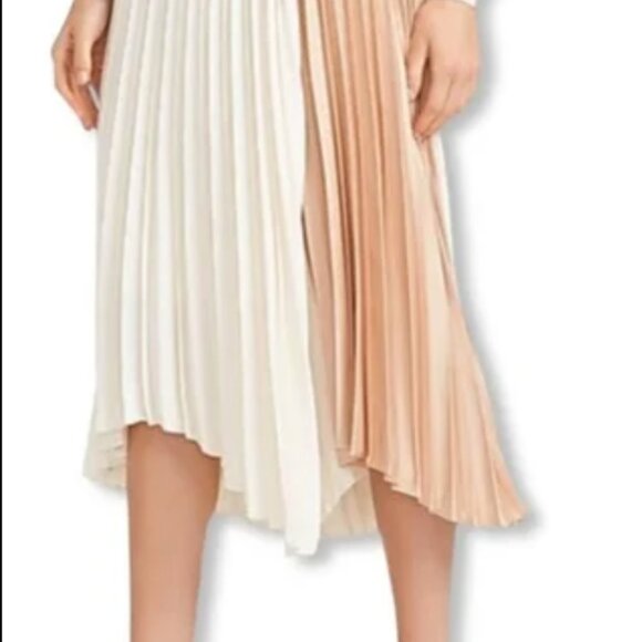 NWT EXPRESS High Waisted Pleated Color Block Midi Skirt S - Picture 2 of 6